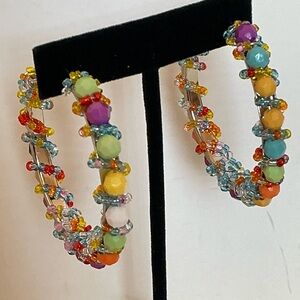 Handmade Colorful Beaded Fashion Hoop Earrings/2”